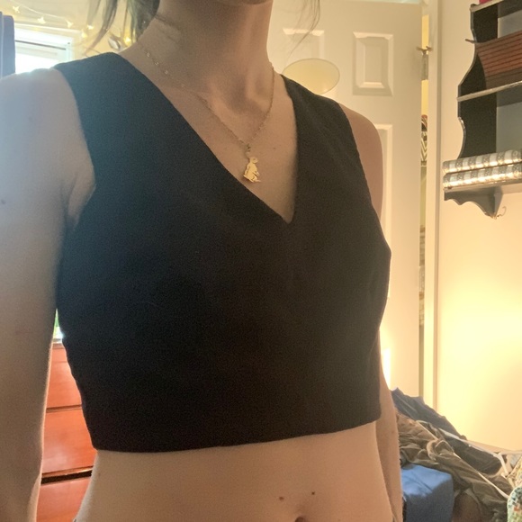 F21 Black Crop V Neck Top ZIP Back - Picture 8 of 11